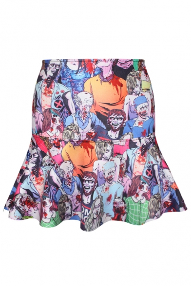 All Over Zombie Human Print A-line Skirt