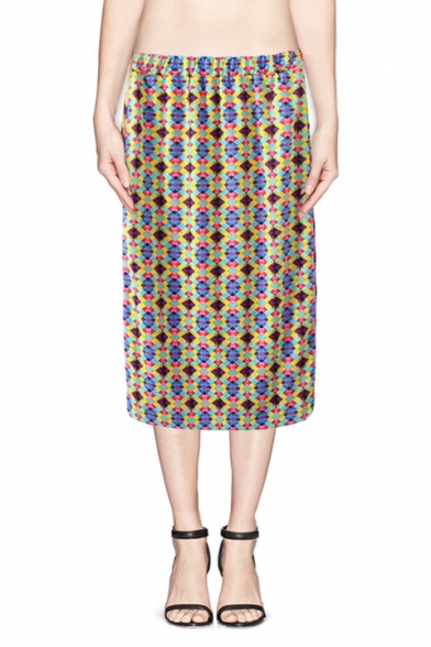 High Waist Kaleidoscope Pattern Print Pencil Skirt