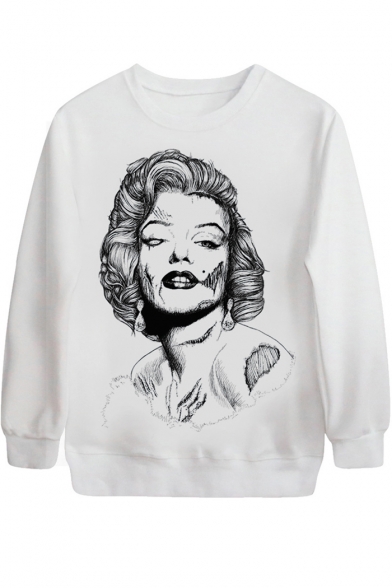 Horror Marilyn Monroe Print White Sweatshirt