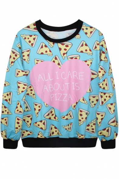 Pink Heart&Mini Pizza Print Sweatshirt