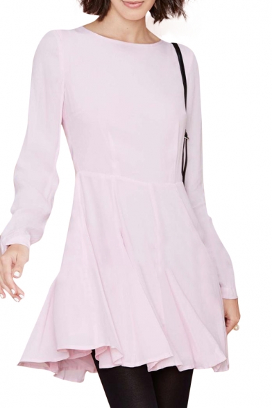 Sweet Long Sleeve Pink A-line Dress