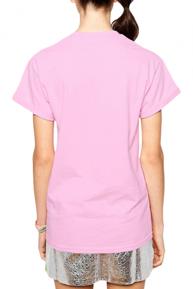 Unique Slogan Print Pink Short Sleeve T-Shirt - Beautifulhalo.com