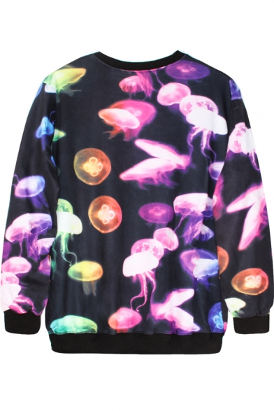 Fantastic Jellyfish Print Black Sweatshirt