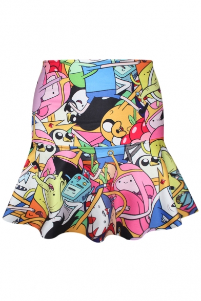 It Style All Over Cartoon Print A-line Skirt