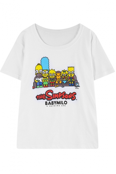 The Simpsons Cartoon Print Short Sleeve Tee with Round Neck