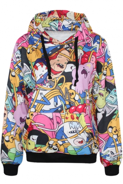 Colorful Adventure Time Print Hoodie with Pocket Front