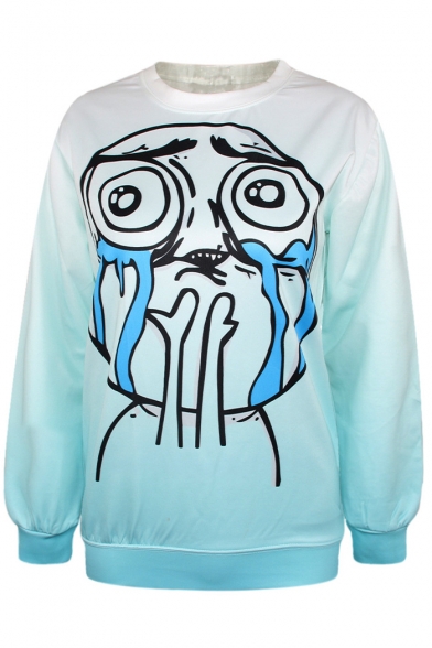 Crying Spoof Expression Print Blue Ombre Sweatshirt