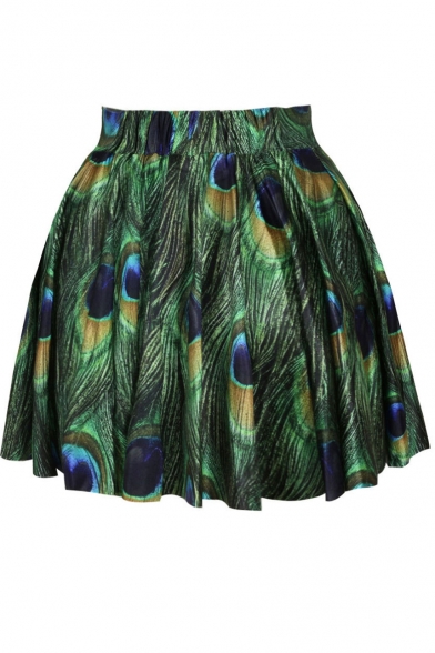Fashionable Nature Print High Waist Pleated Mini Skirt