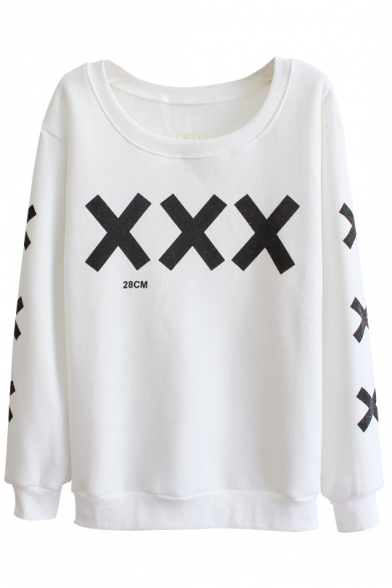 Cross Pattern Round Neck Long Sleeve Sweater