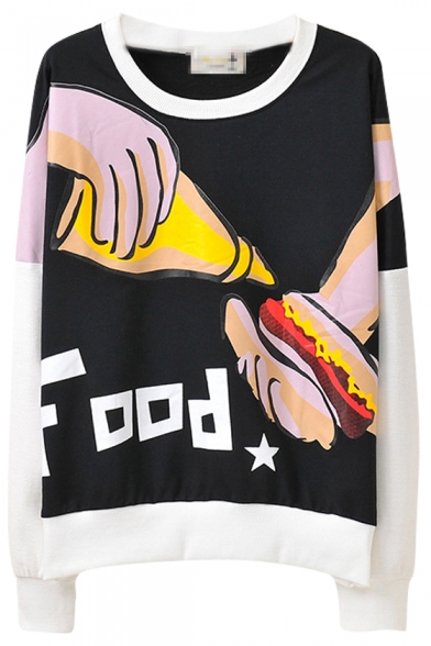 Hot Dog Print Street Style Sweatshirt