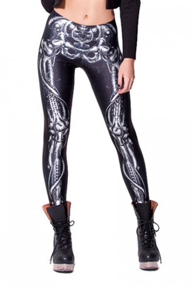 Skull Pattern Spandex Fashion Leggings with Black Background