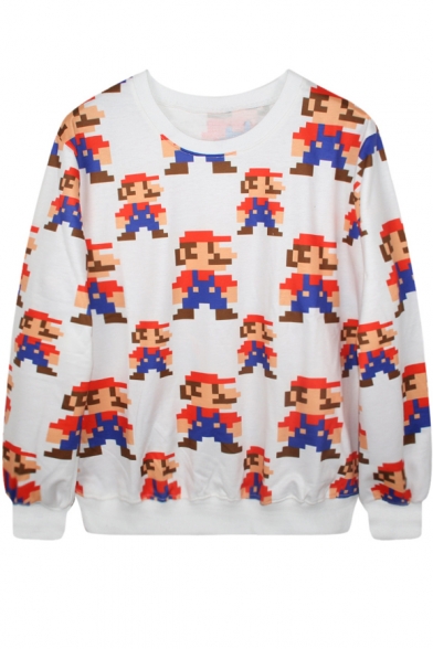 Super Mario Print Classic White Sweatshirt
