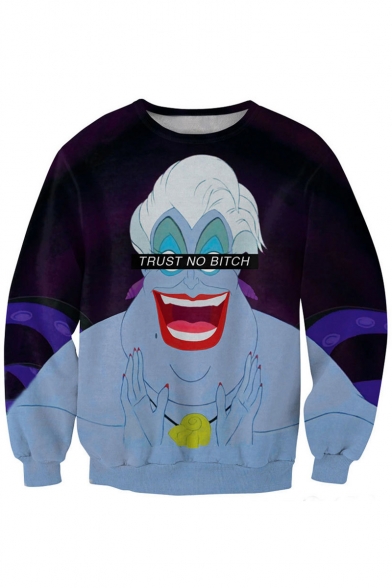 White Hair Monster Print Grape Sweatshirt