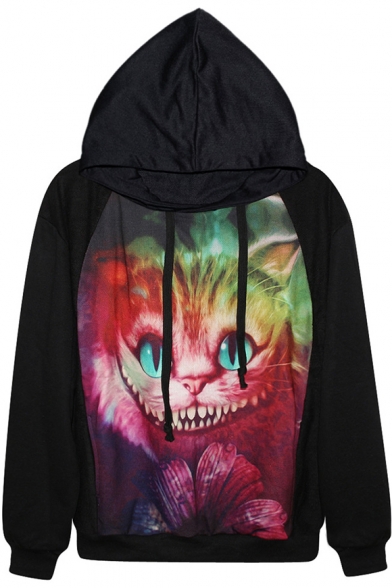 Wild Cat Print Street Style Hoodie with Drawstring Front