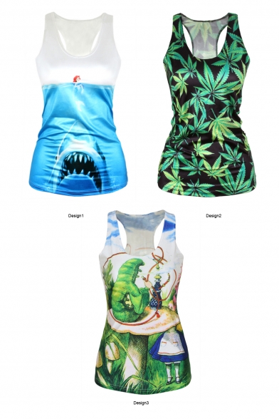 Marijuana Leaves&Shark&Fairy Tale Print Tanks
