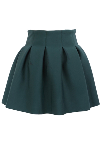 Plain Pleated Cotton Mini Skirt with Elastic Waist