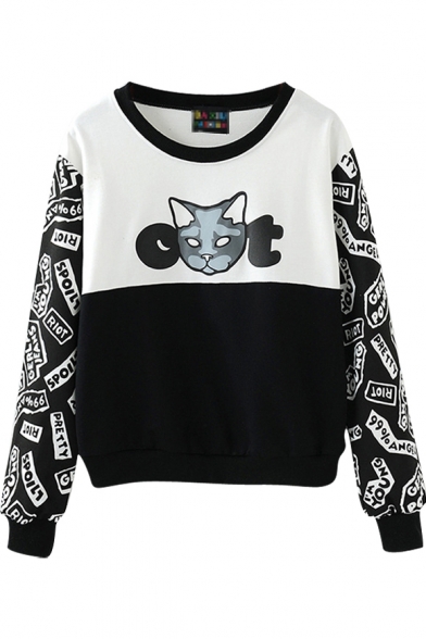 Unique Cat Print Cartoon Style Sweatshirt - Beautifulhalo.com