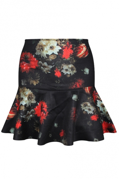 Vintage Flower Print A-line Skirt