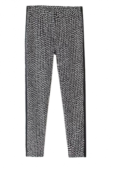 High Waist Cotton Houndstooth Pattern Skinny Pants