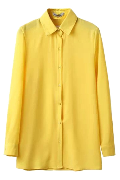 Lapel Midi Chiffon Shirt in Yellow