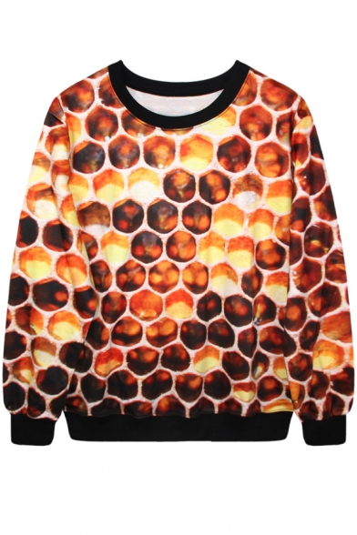 Honeycomb Print Orange Sweatshirt