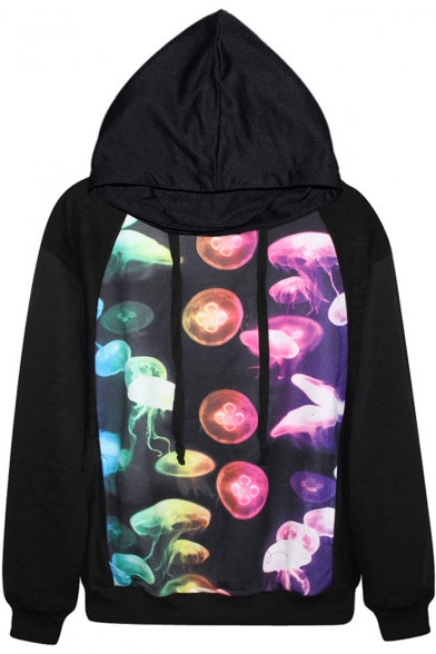 Ombre Jellyfish Print Long Sleeve Hooded Pullover