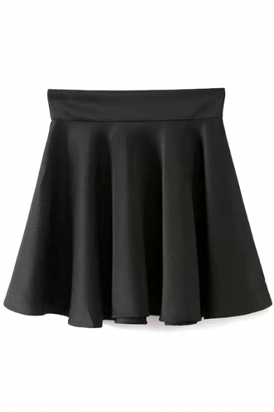 Black High Waist Ruffle Hem Pleated Skirt