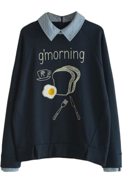 Cute Breakfast Print Lapel Sweatshirt