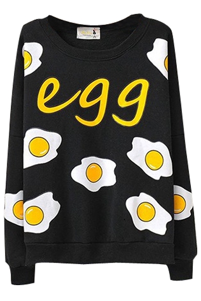 Cute Egg Print Round Neck Long Sleeve Sweatshirt
