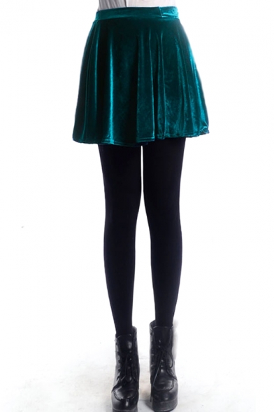 Dark Green A-line Pleuche Skirt