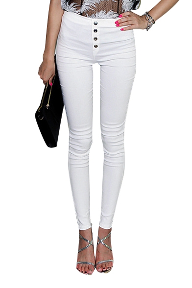 High Waist Single Breast Elastic Fitted Pencil Plain Jeans