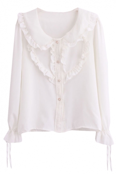 Ladylike Style Ruffled Layer Embellish White Shirt