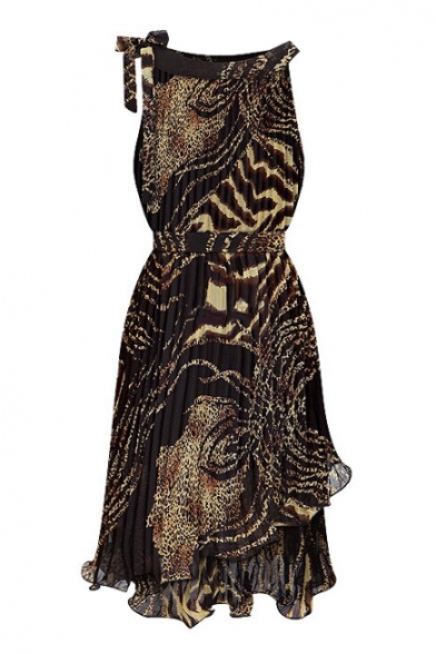 Leopard Print Sleeveless Dress with Asymmetrical Hem