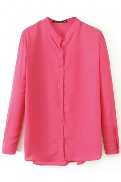 Red Long Sleeve Stand Collar Concise Shirt