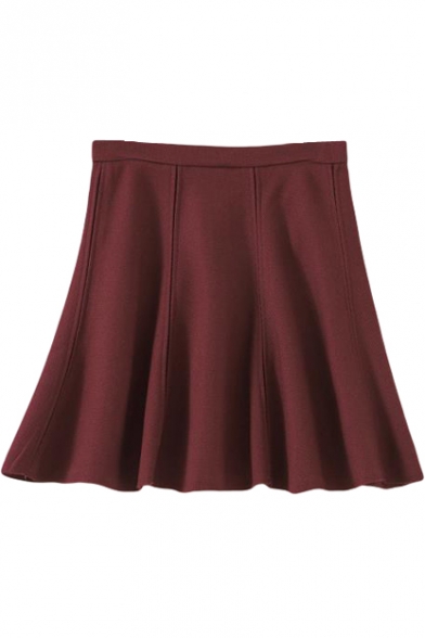 Burgundy High Waist Panel Style A-line Skirt