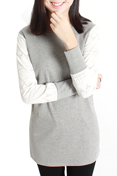Color Block Round Neck Long Sleeve Tunic Tee