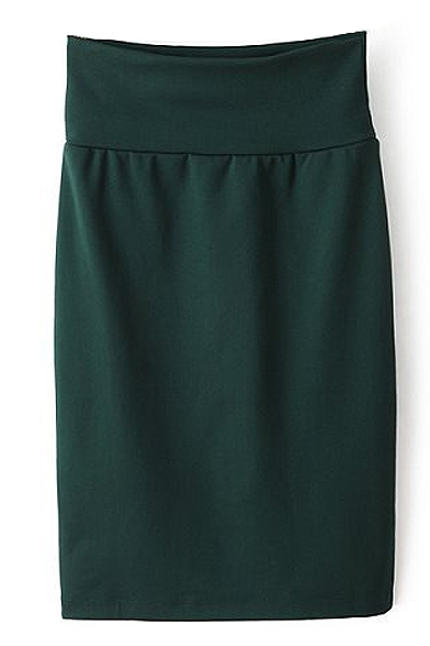 Green Plain High Waist Pencil Skirt