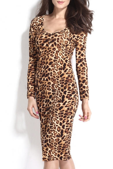 leopard midi bodycon dress