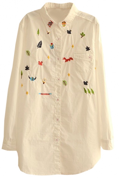Plants&Animals Embroidery Longline Shirt