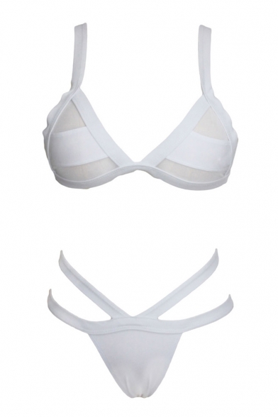 White Adjustable Straps Triangle Bikini Set