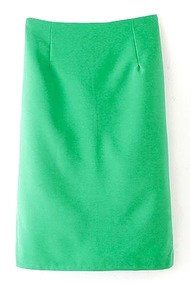 Green Plain Split Hem Zippered Pencil Skirt