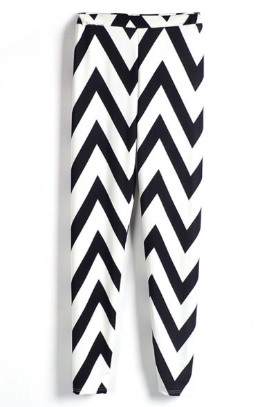 Stripe Print Curve Geometry Slim Leggings