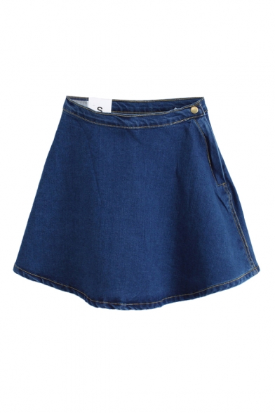 Concise Plain A-line Denim Skirt - Beautifulhalo.com