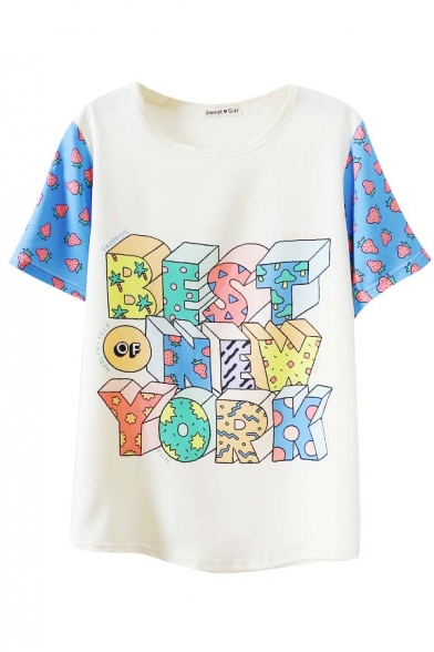 Cream 3D Colorful Cartoon Letters T-Shirt