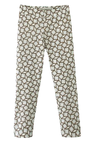 Geometrical Pattern Print Casual Crop Pants