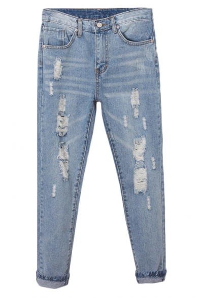 Light Wash Loose Ripped Casual Harem Jeans