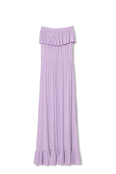 Purple Off the Shoulder Ruffle Trim Maxi Dress