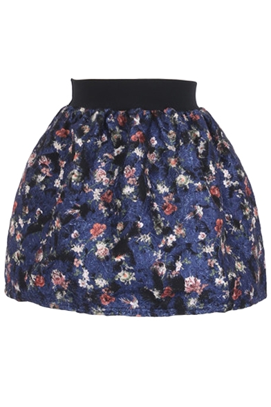 Beautiful Floral Print Wool Elastic Waist Skirt