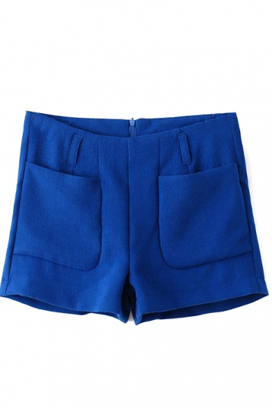 Blue Double Pocket Zip Back Shorts