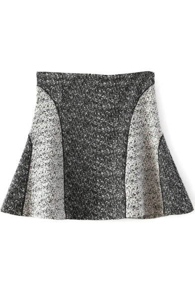 Color Block Woolen A-Line Mini Skirt